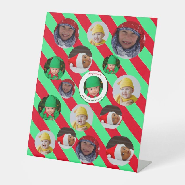 Individuelle Weihnachtsfeier mit vier Fotos 🎄 Wei Sockelschild (Vorderseite)