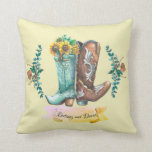 individuellen Namen Newlyweds Rustic Cowboy Boots  Kissen<br><div class="desc">Aquarellgestaltung</div>