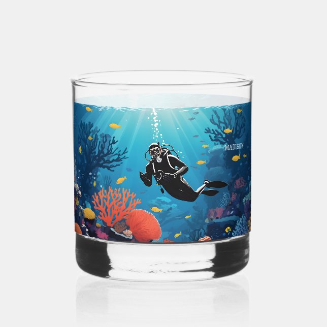 Individuellen Namen Scuba Diver Whiskyglas (Vorderseite)