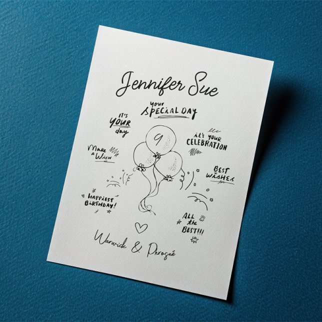 Individuellen Namens Doodle Modern Balloon Geburts Einladung (Von Creator hochgeladen)