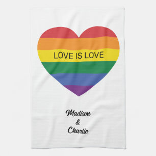 Individuellen Namens Rainbow Heart Geschirrtuch