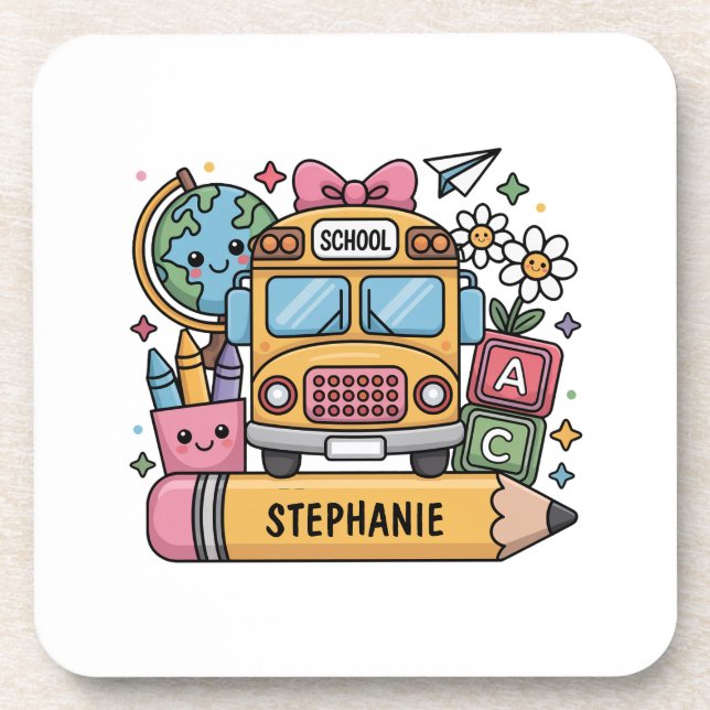 Individueller Back-to-School-Bus - Individualisier Getränkeuntersetzer (Vorderseite)
