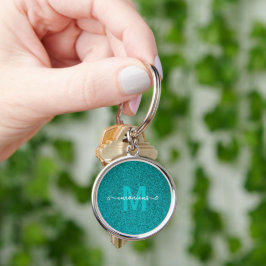 Individueller blauer Glitter-Monogramm-Name Schlüsselanhänger