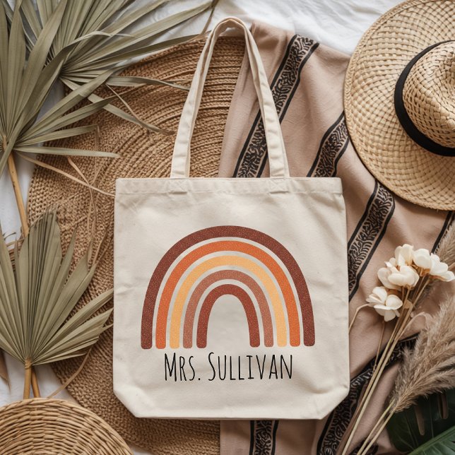 Individueller Boho-Regenbogen-Taschenträger als Ge Tragetasche (Whimsical Rainbow Name Tote Bag Gift for Teacher, Custom Boho Tote Bag Gift for Wife or Bride)
