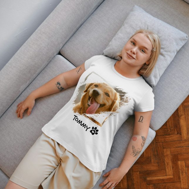 Individueller Foto- und Namensgeber T - Shirt mit  (Custom Pet Photo & Name T-Shirt with Modern Typography)