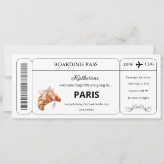 Individueller Gutschein, Flugticket Paris Reise Einladung