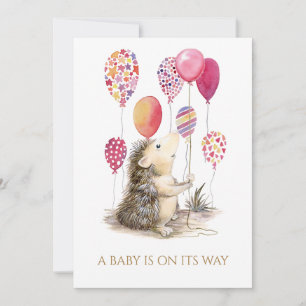 Individueller Igel mit rosa Ballon Babydusche Einladung