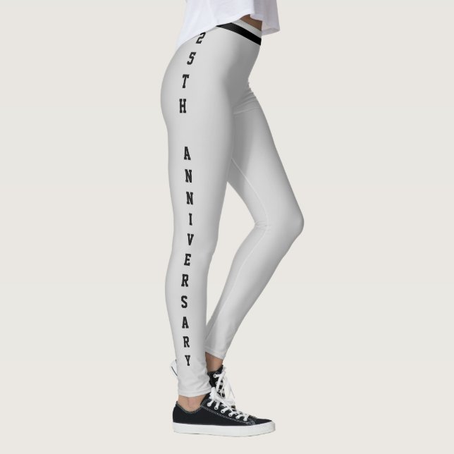 Individueller Jahrestag Silber-Schwarz-Monogramm Leggings (Rechts)