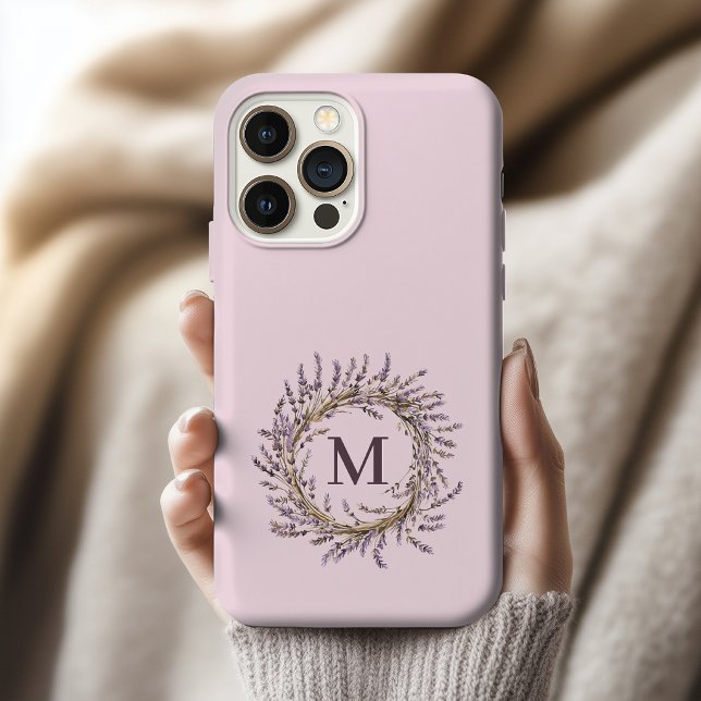 Individueller Lavendel-Kranz Monogramm Mutter Hoch iPhone Hülle (Custom Lavender Floral Wreath Monogram Initial | Mother's Day | Wedding | Bridesmaid Phone Case Gift)