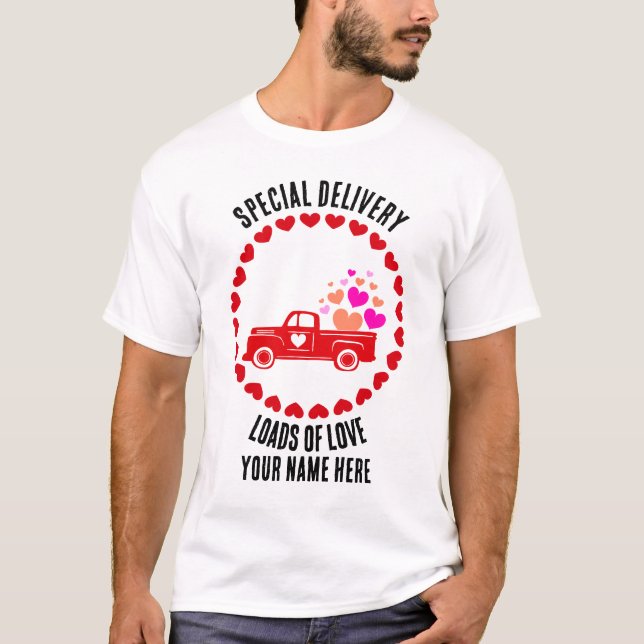 Individueller LKW mit Herz-Funny-Valentinstag T-Shirt (Vorderseite)