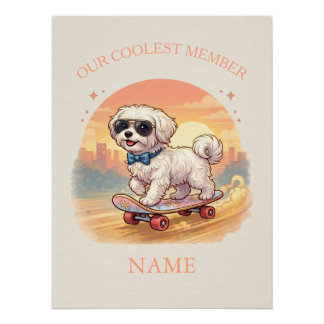 Individueller Name Cooler Malteser-Hund Skateboard Poster