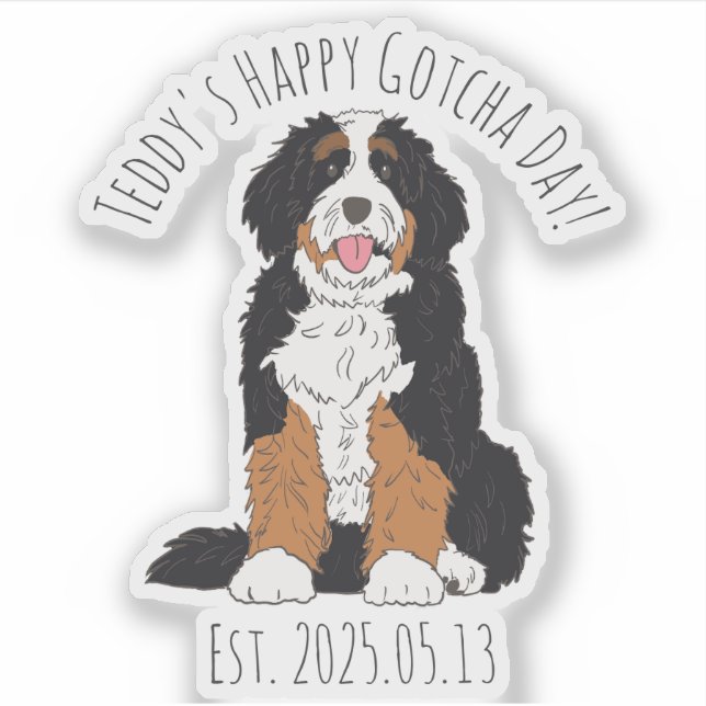 Individueller Name & Datum Bernedoodle Froher Gotc Aufkleber (Vorderseite)