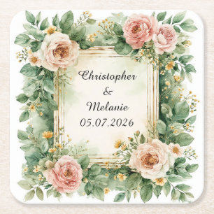 🌸 Individueller Name Florale Wasserfarben 💐 Rechteckiger Pappuntersetzer