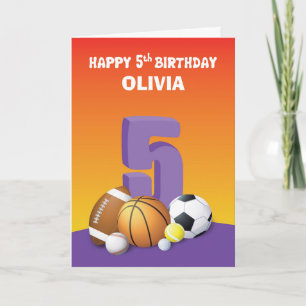 Individueller Name Mädchen 5. Geburtstag Sportbäll Karte