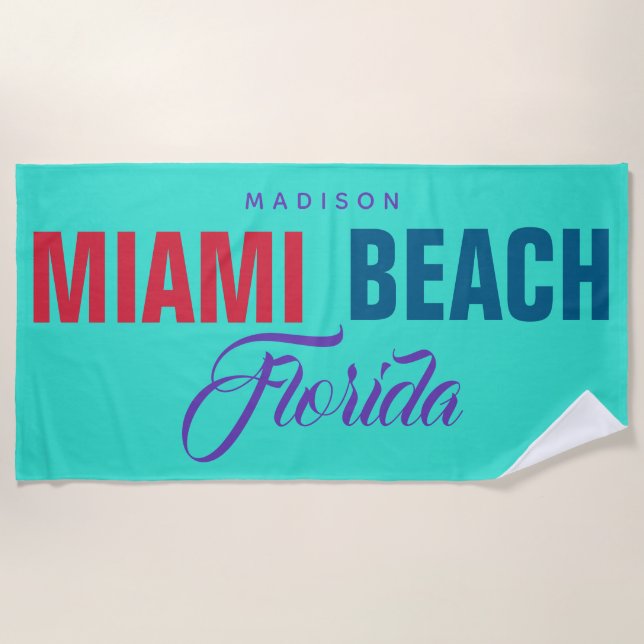 Individueller Name Miami Beach Florida Strandtuch (Vorderseite)
