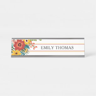 Individueller Name mit Blumen Schreibtischnamensplakette