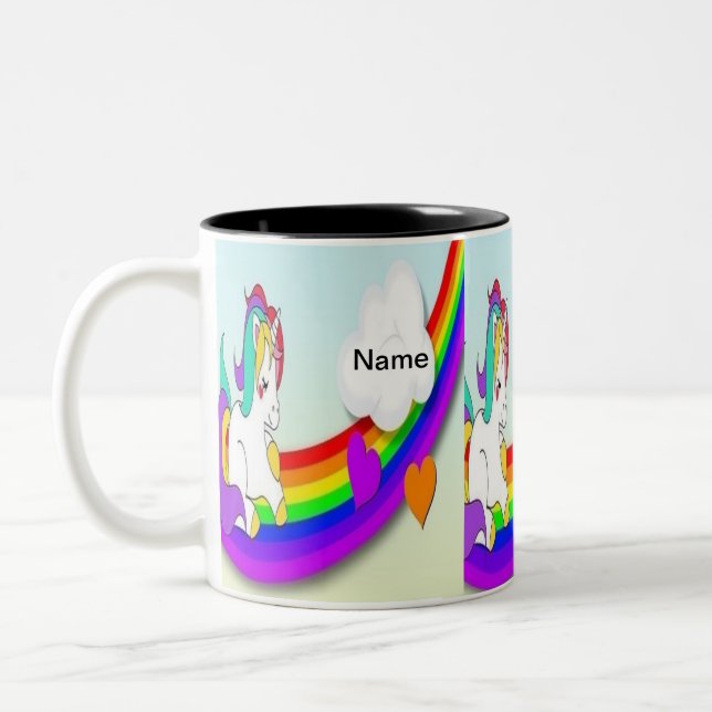 individueller Name niedliche Unicorn-Kaffee-Tasse Zweifarbige Tasse (Links)