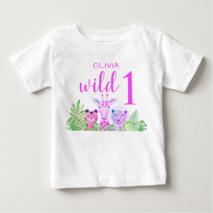 Individueller Name Rosa Wilde Mädchen Dschungeltie Baby T-shirt