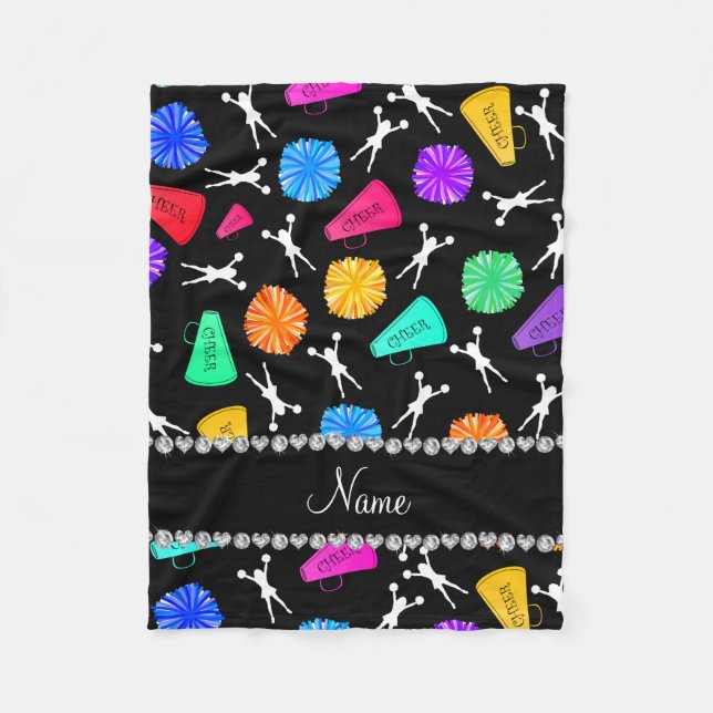 Individueller Name schwarze cheerleading Pompoms Fleecedecke (Vorderseite)
