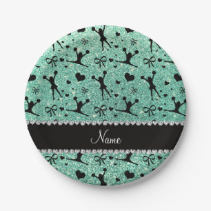 Individueller Name seafoam Grün-Glitter Pappteller