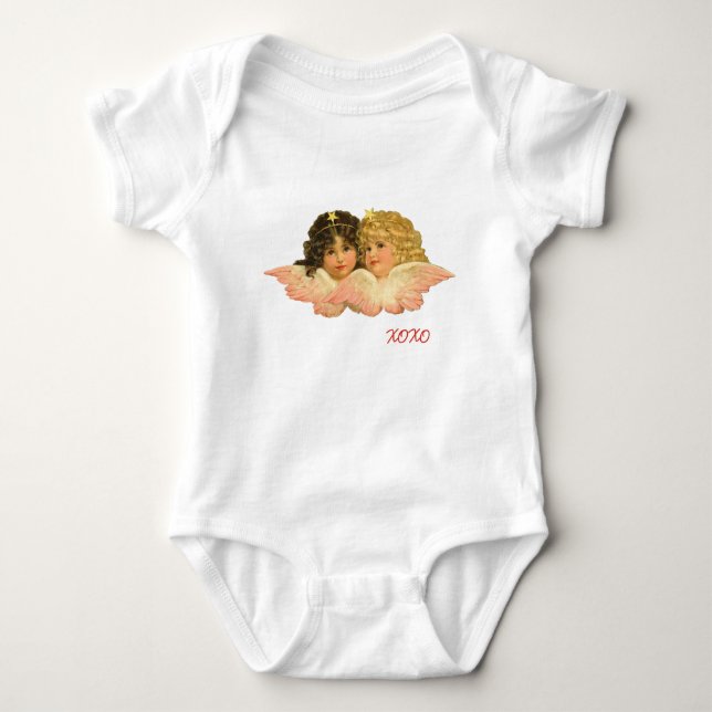 INDIVIDUELLER NAME ZWILLINGSENGEL EINTEILIGER BABY STRAMPLER (Vorderseite)