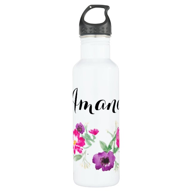 Individueller Namewatercolor-Blumen-Wasser Trinkflasche (Vorderseite)