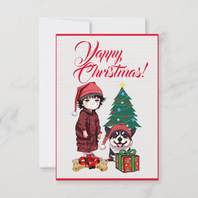 Individueller Niedlicher Corgi Hund mit Girl Xmas  Dankeskarte (Vorderseite)