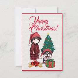 Individueller Niedlicher Corgi Hund mit Girl Xmas  Dankeskarte