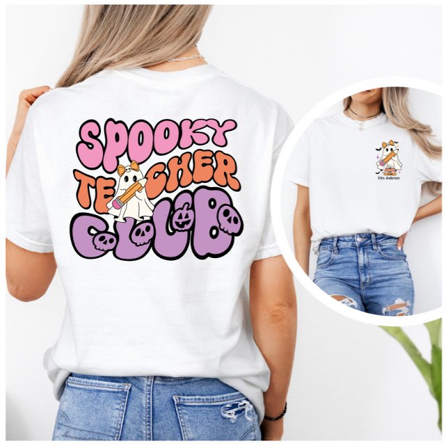 Individueller Retro Spooky Teacher Club Doppelseit T-Shirt (Von Creator hochgeladen)