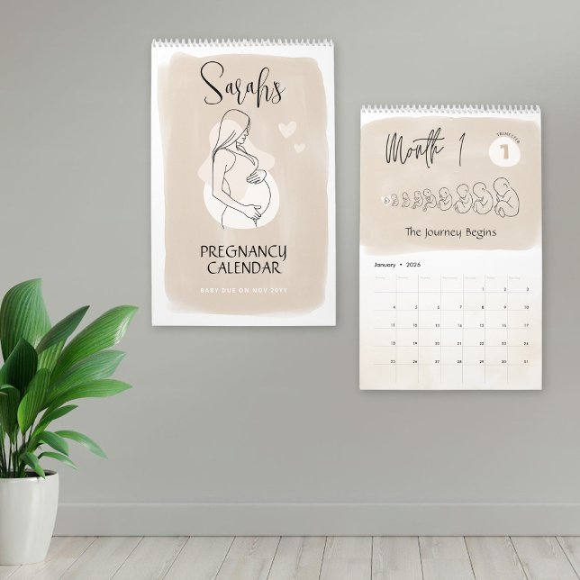Individueller Schwangerschaftskalender, 9 Monate M Kalender (Custom Pregnancy Calendar, Minimalist Beige Neutral Calendar 9 Months Maternity Calendar Keepsake)