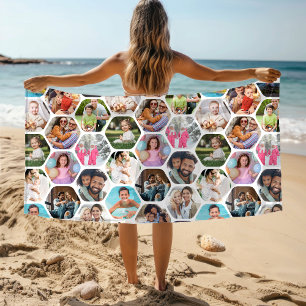 Individueller Sechseck-Fotocollage-Sommergeschenk Strandtuch