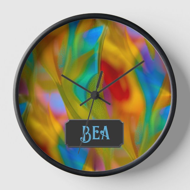 Individueller Text aus farbenfrohem Kunstglas - Fe Uhr (Vorderseite)