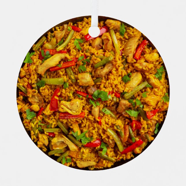 Individueller Text Chicken Paella Ornament Aus Metall (Vorderseite)