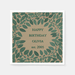 Individueller Text Eukalyptus Frame Napkin - mocha Serviette