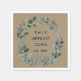 Individueller Text Eukalyptus Frame Napkin - mocha Serviette