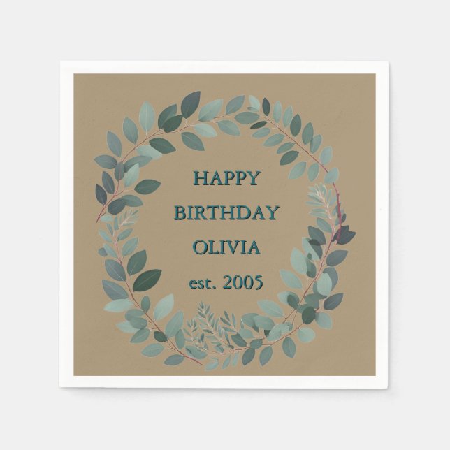 Individueller Text Eukalyptus Frame Napkin - mocha Serviette (Vorderseite)