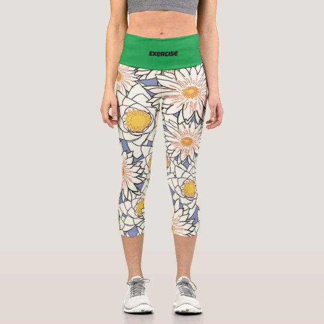 Individueller Text Moderne, lebendige Grüne und Bl Capri Leggings (Vorderseite)