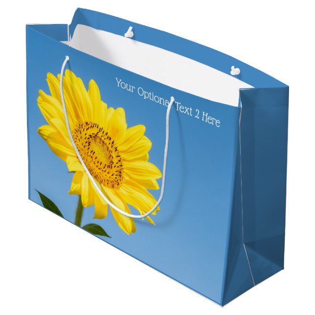 Individueller Text Sonnenblumenbeutel Große Geschenktüte (Rückseite Schrägansicht)
