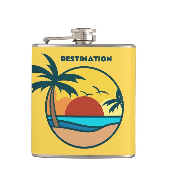 Individueller Text Tropical Beach Sunset Flachmann (Vorderseite)