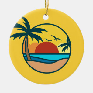 Individueller Text Tropical Beach Sunset Keramik Ornament