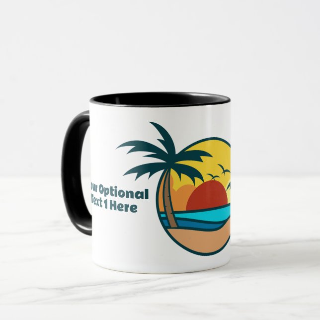 Individueller Text Tropical Beach Sunset Tasse (Vorderseite Links)
