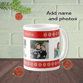 Individueller Text vier Fotos Weihnachtsmuster Tasse