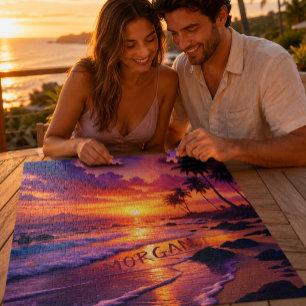 Individueller tropischer Sonnenuntergangsstrand – Puzzle