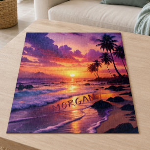Individueller tropischer Sonnenuntergangsstrand –  Puzzle