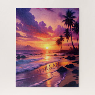 Individueller tropischer Sonnenuntergangsstrand – Puzzle