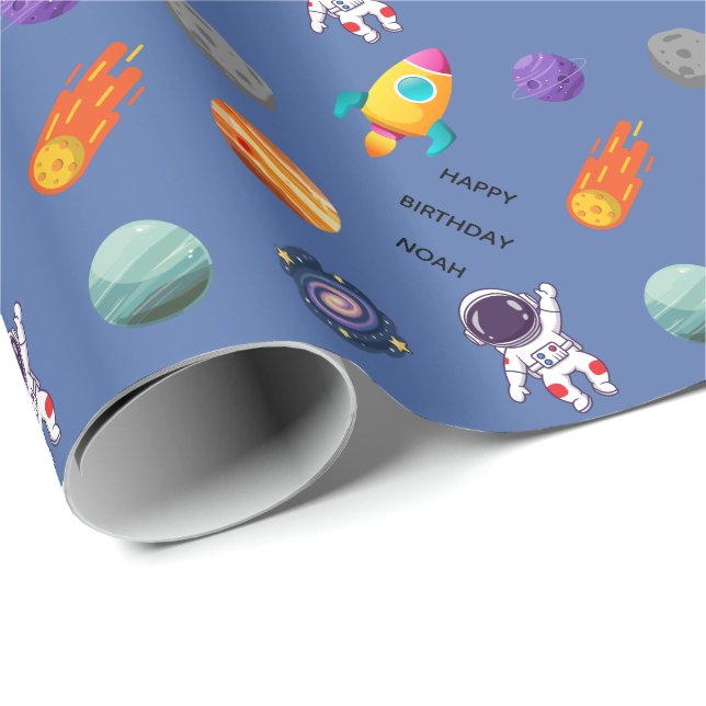 Individueller Weltraum-Geburtstag Geschenkpapier (Rolleneckpunkt)