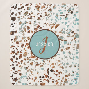 Individuelles abstraktes Terrazzo Braun- und Blau- Sherpadecke