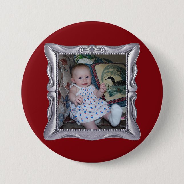 Individuelles Baby-Foto in Extravaganter Silver-Fr Button (Vorderseite)