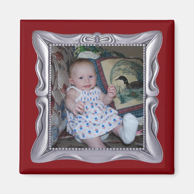 Individuelles Baby-Foto in Extravaganter Silver-Fr Magnet (Vorne)