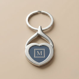 Individuelles Blau & Vanille-Monogramm mit Rahmen Schlüsselanhänger